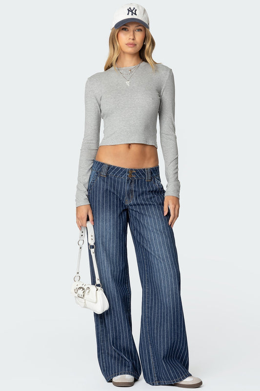 ANGEL STRIPED LOW RISE JEANS