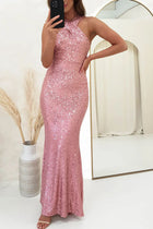Valentina Sequin Halter Maxi Dress