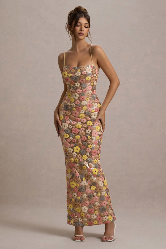 off shoulder floral dress Taupe Floral Off Shoulder Long Sleeve Maxi Dress – PinkBlush